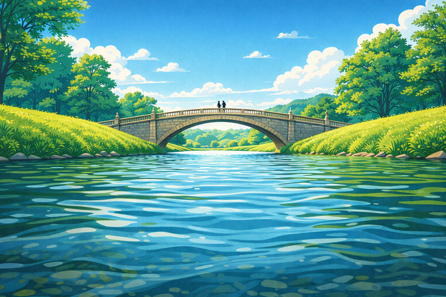 A bridge connecting two riverbanks, symbol of transition from Italian to English